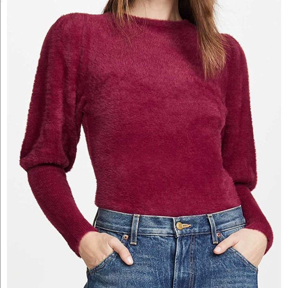 Keepsake the Label - Fuzzy Ruby Cheerful Sweater with Puff Sleeves - size L